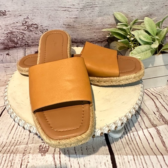 Universal Thread Espadrille Faux Leather Tan Cognac Slides Sandals Size 9.5 - Picture 6 of 11